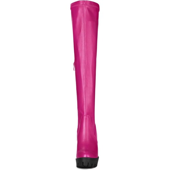 Women's Pink Platform Boots Chunky Heel Over Knee High Rounded Toe Long Boots - Picture 3 of 6